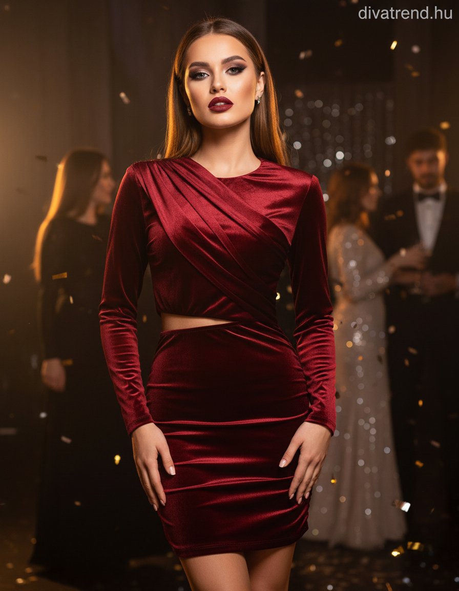 olasz női plüss bársony ruha hosszú ujjú alakhangsúlyozó kerek nyakú mini