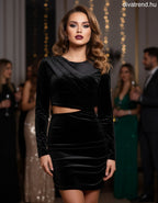 olasz női plüss bársony ruha hosszú ujjú alakhangsúlyozó kerek nyakú mini