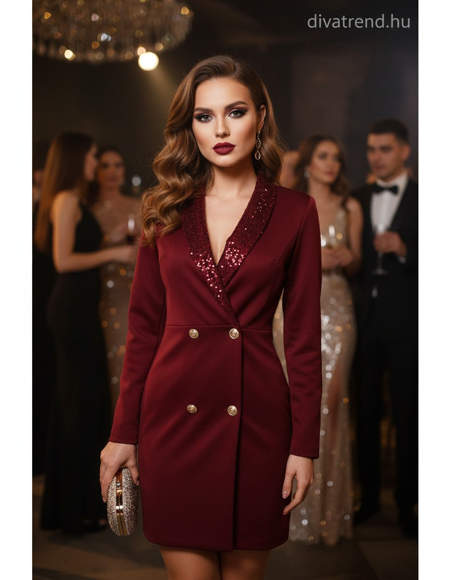 olasz női ruha hosszú ujjú V nyakú térd