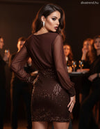 olasz női ruha hosszú ujjú V nyakú térd