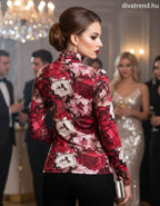 olasz női virág mintás felső hosszú ujjú alakhangsúlyozó magas nyakú