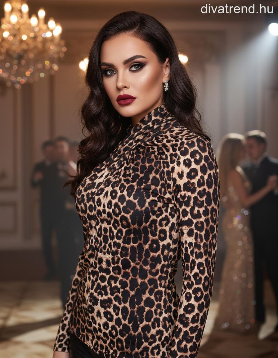 olasz női mintás felső hosszú ujjú magas nyakú