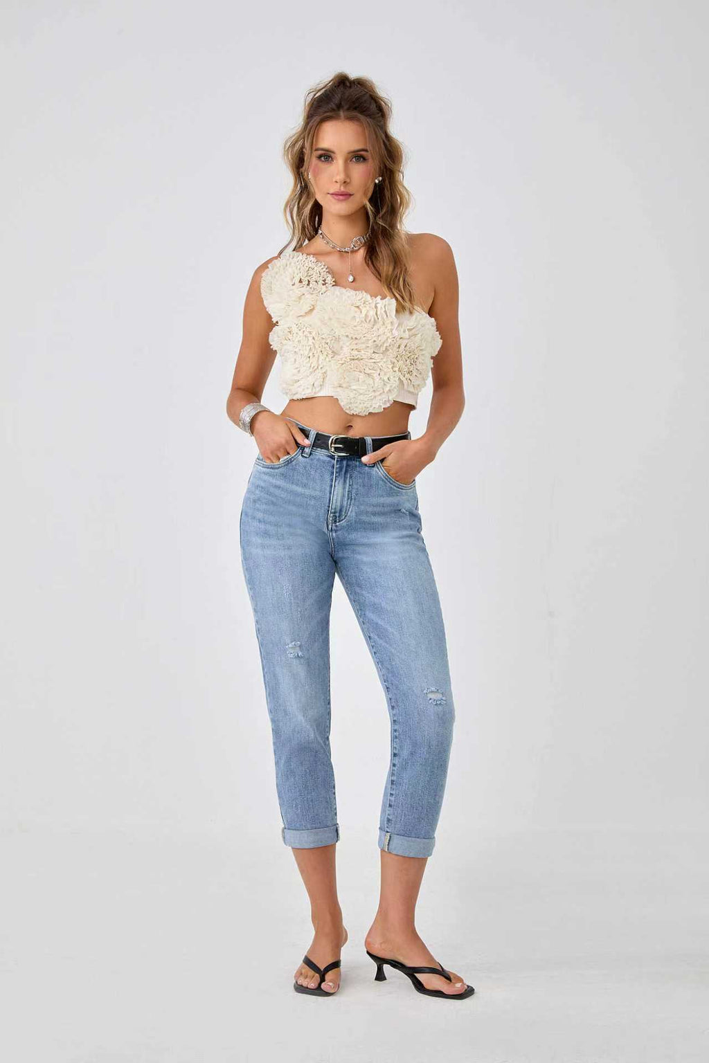 kék Adoro női farmer mom fit