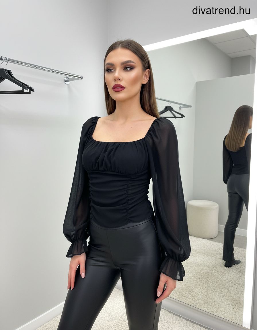 fekete női sifon felső
