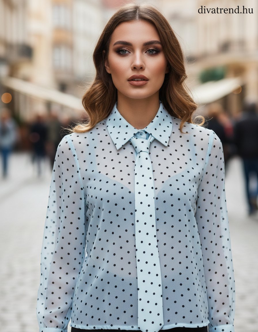 kék világos pöttyös női sifon ing