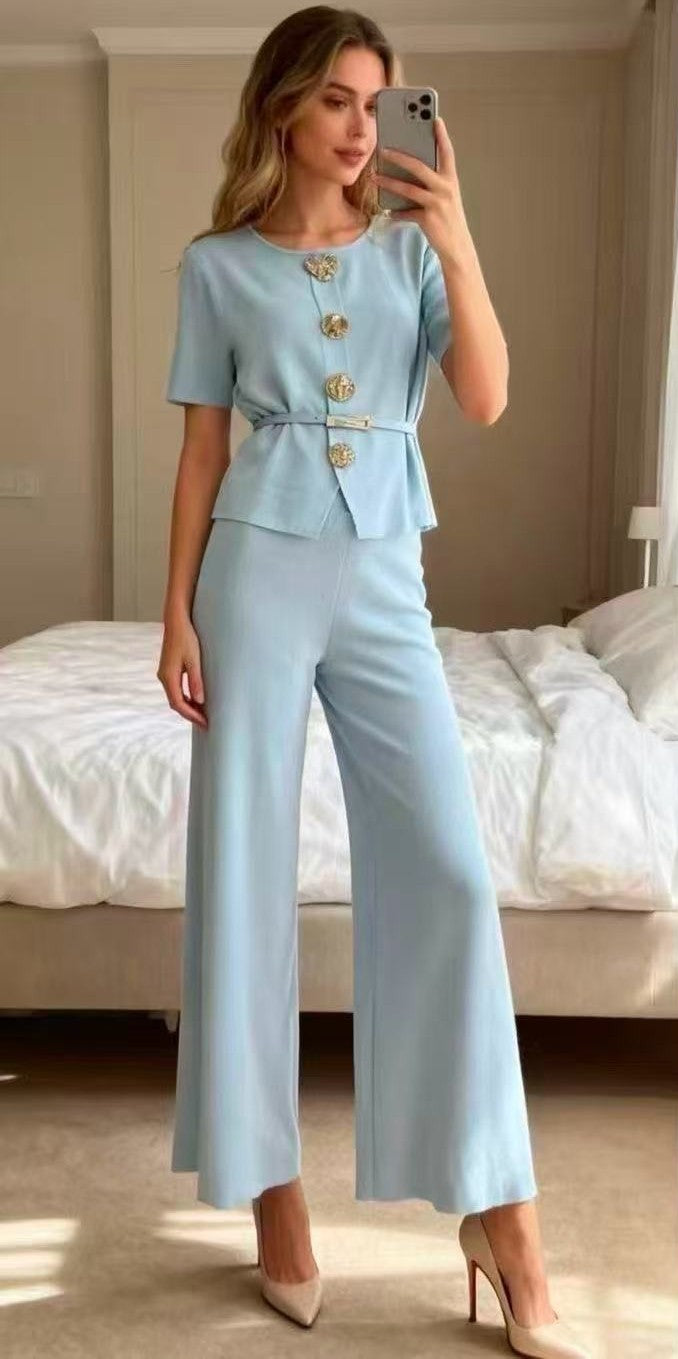 kék kötött női szett