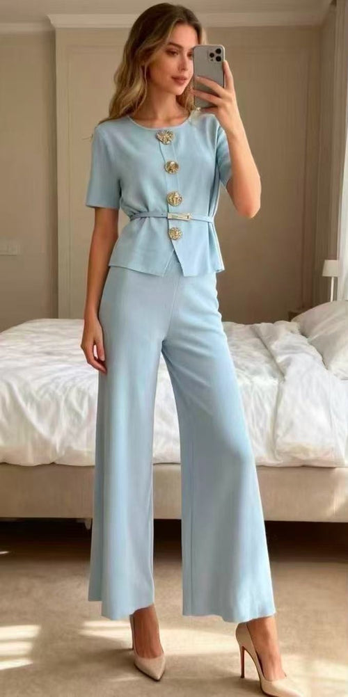 kék kötött női szett