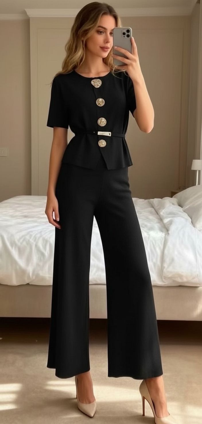 Moocci női szett rövid ujjú hosszú V nyakú