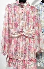 pink virágmintás fodros sifon miniruha