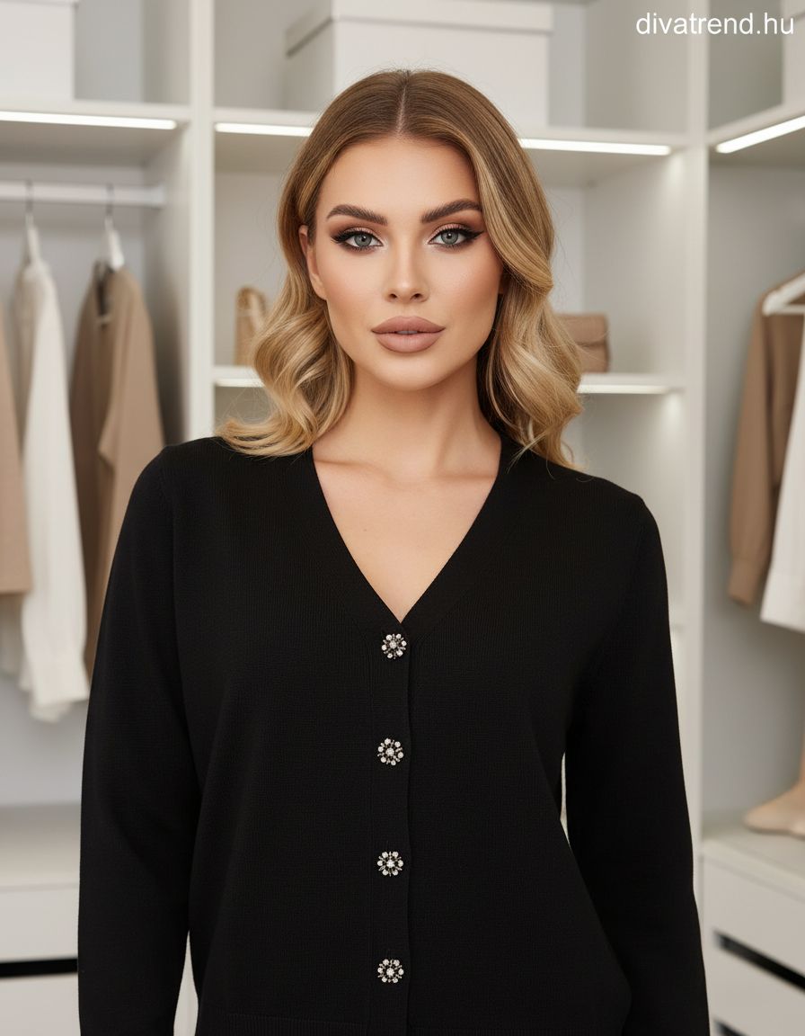 fekete női vékony kötött kardigán