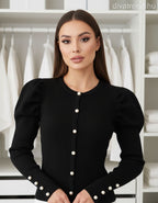 fekete női kardigán puffos vállú