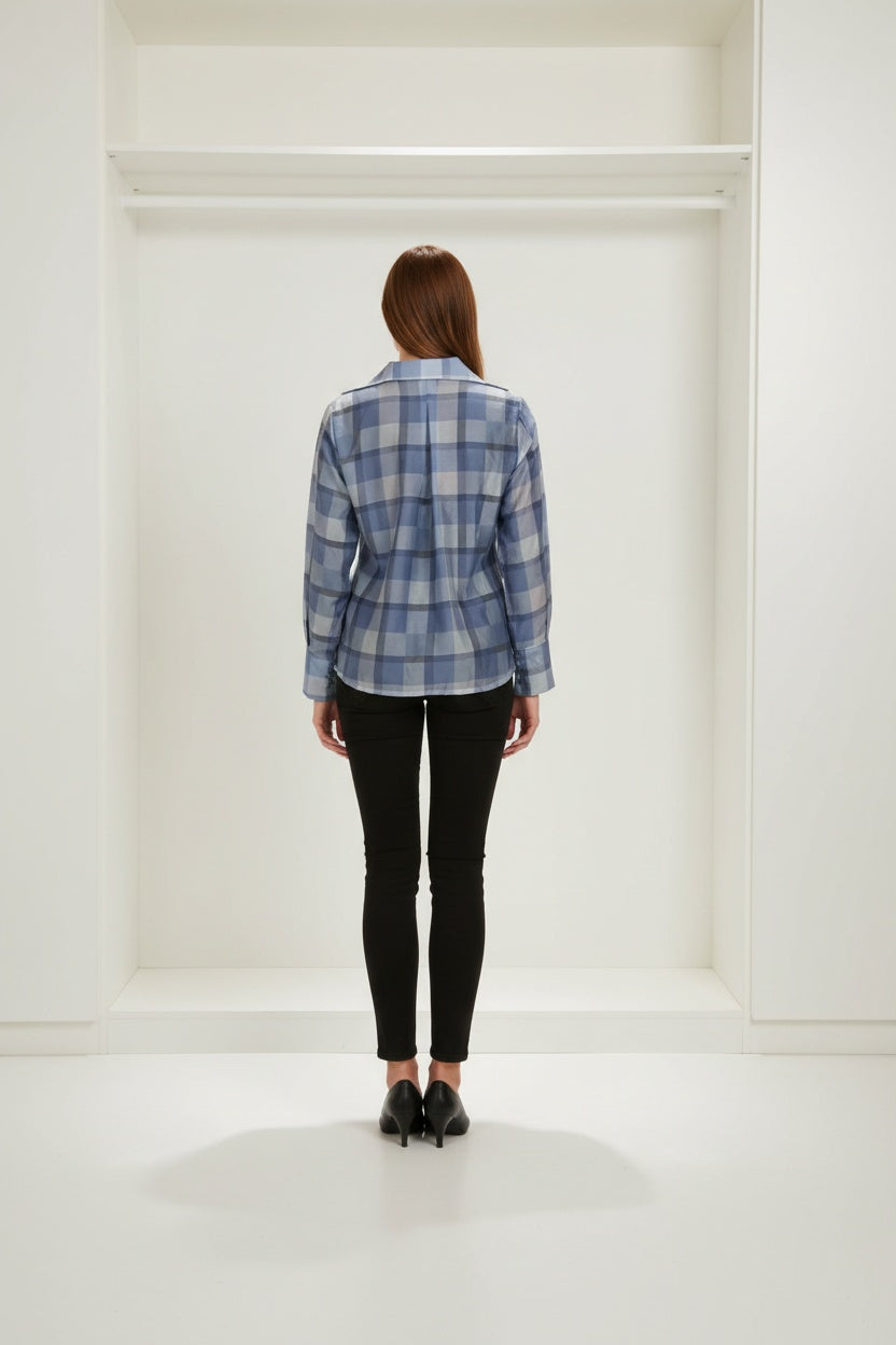 kockás átlapolt blúz