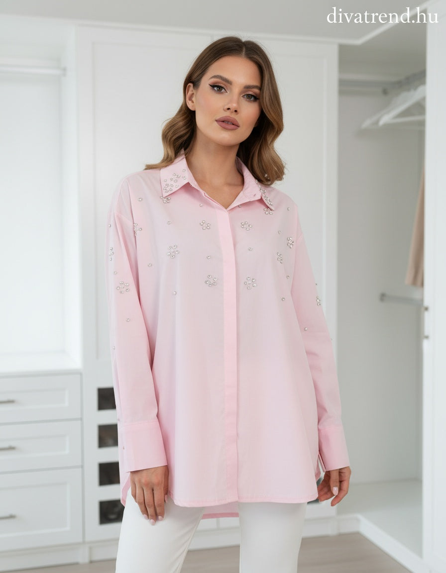 pink világos női köves oversize pamut ing