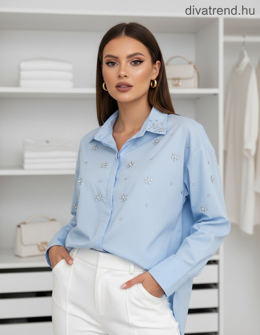 kék női köves oversize pamut ing