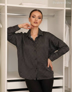 fekete női pöttyös szatén ing