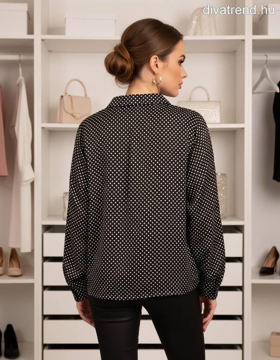 női pöttyös szatén ing hátulról