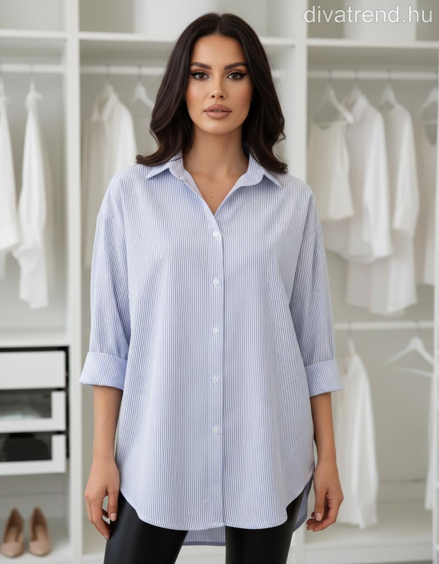 fehér kék csíkos női oversize pamut ing