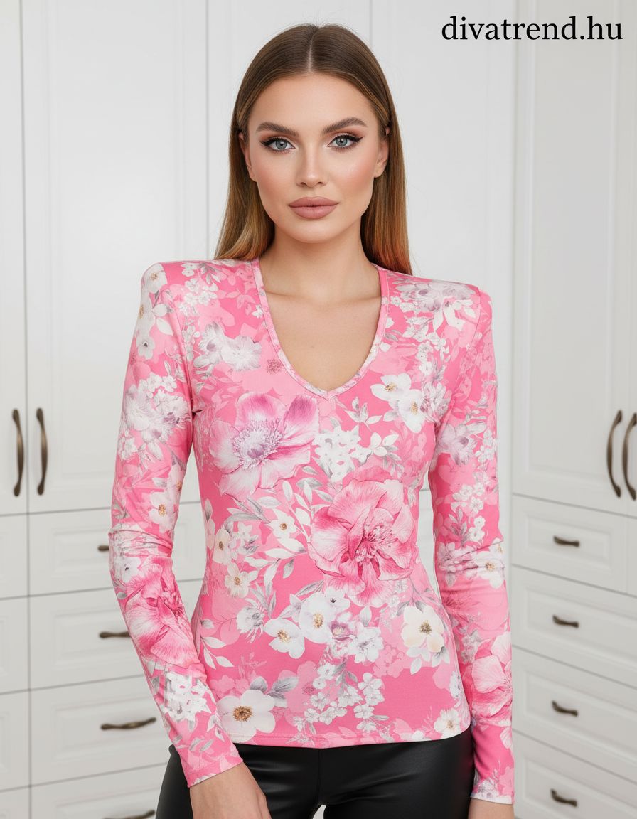 pink virágmintás női felső