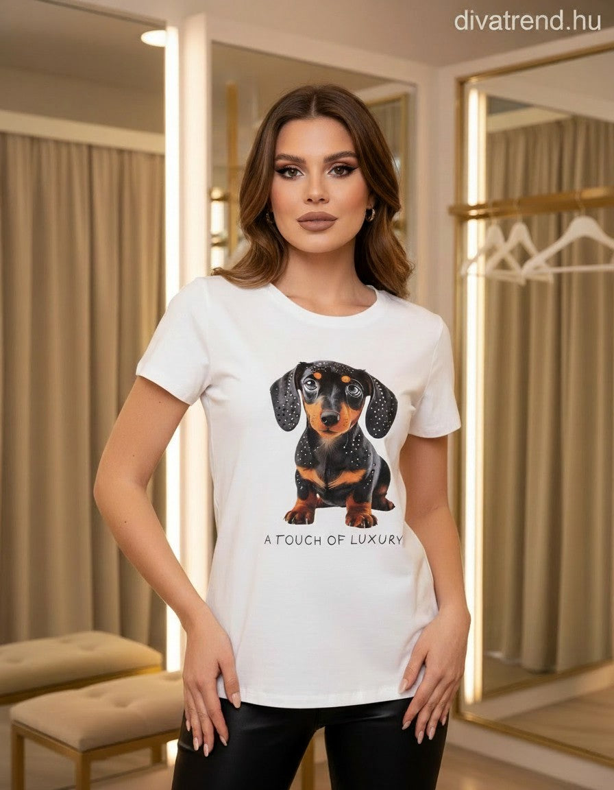 fehér mintás női pamut póló