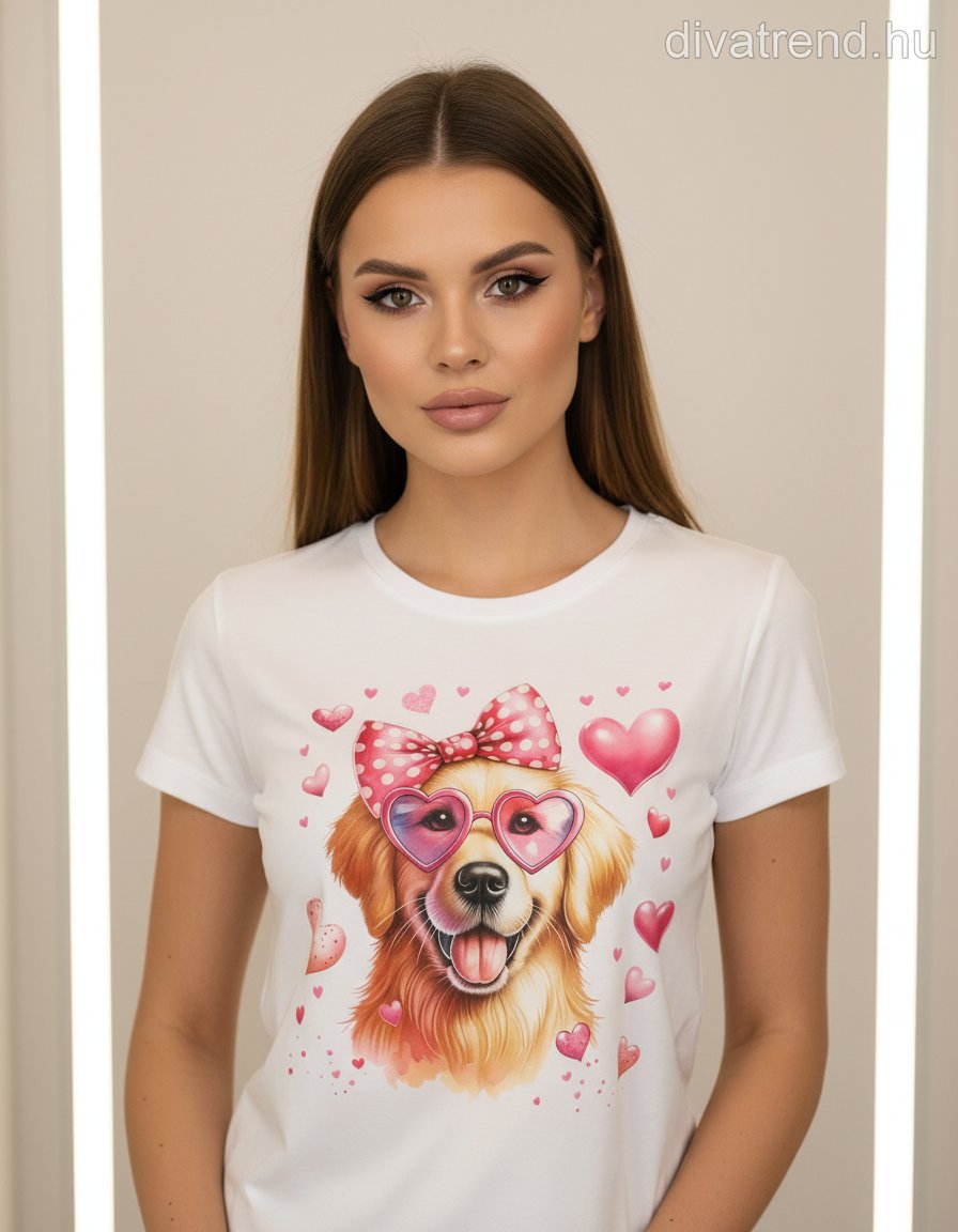 fehér mintás női pamut póló