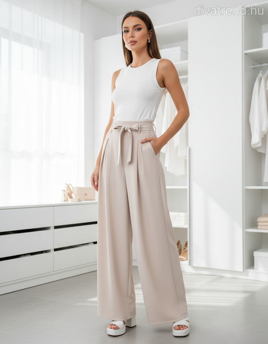 bézs bő szárú nadrág