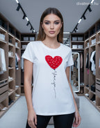 fehér női mintás pamut póló