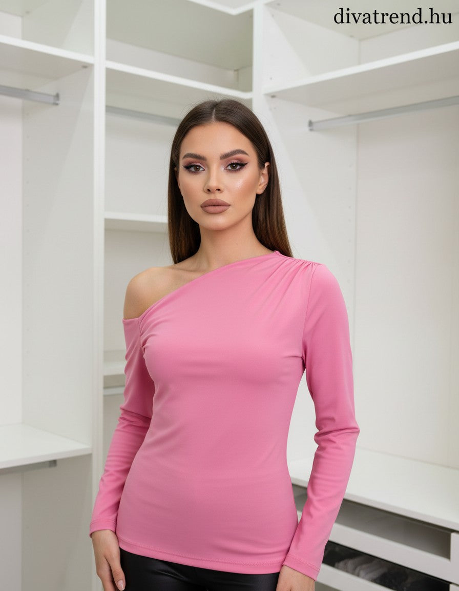 pink félvállas női felső