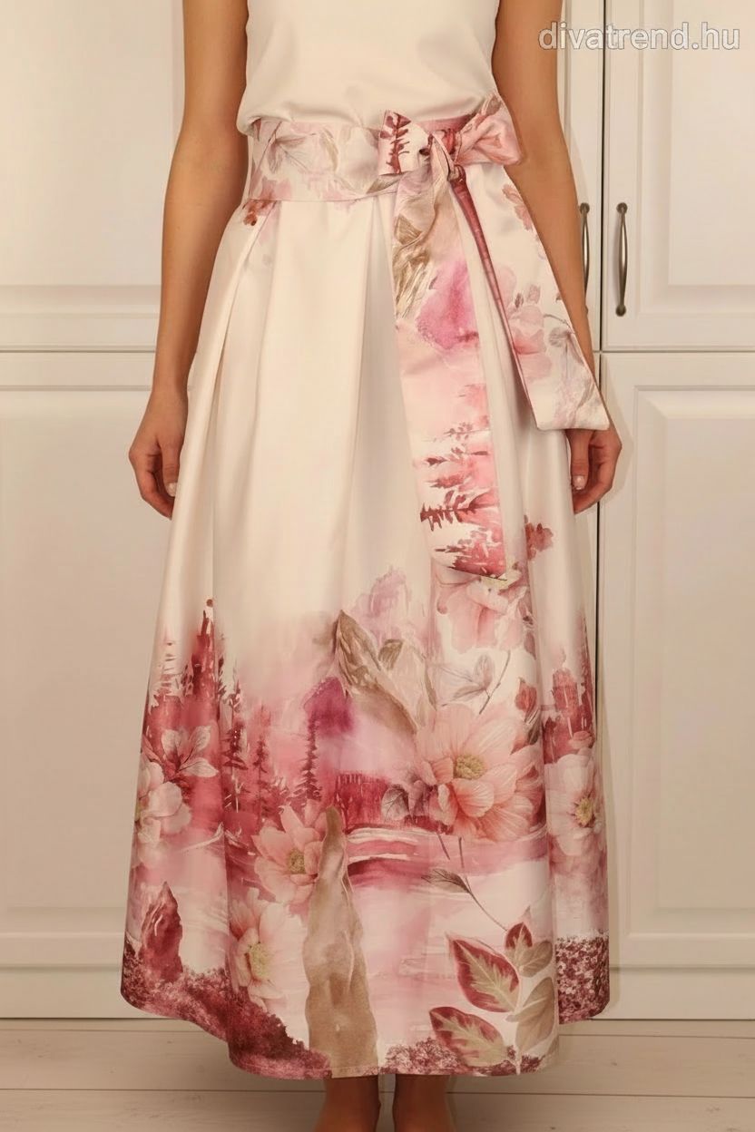 fehértört lila sötét virág mintás szatén maxi szoknya