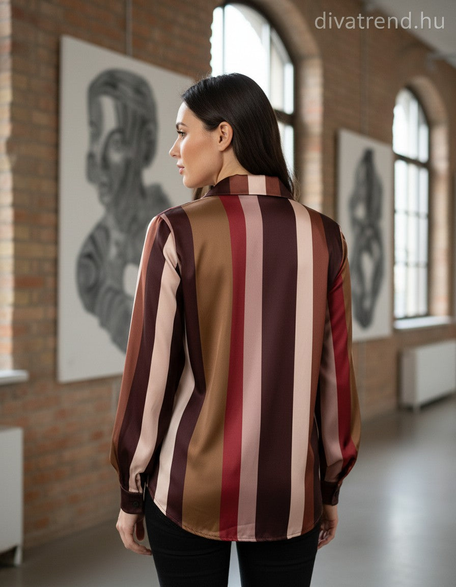 női csíkos szatén ing hátulról