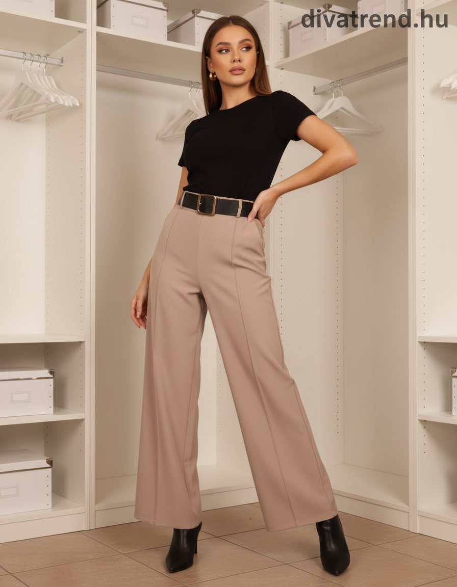 bézs közép bő szárú nadrág