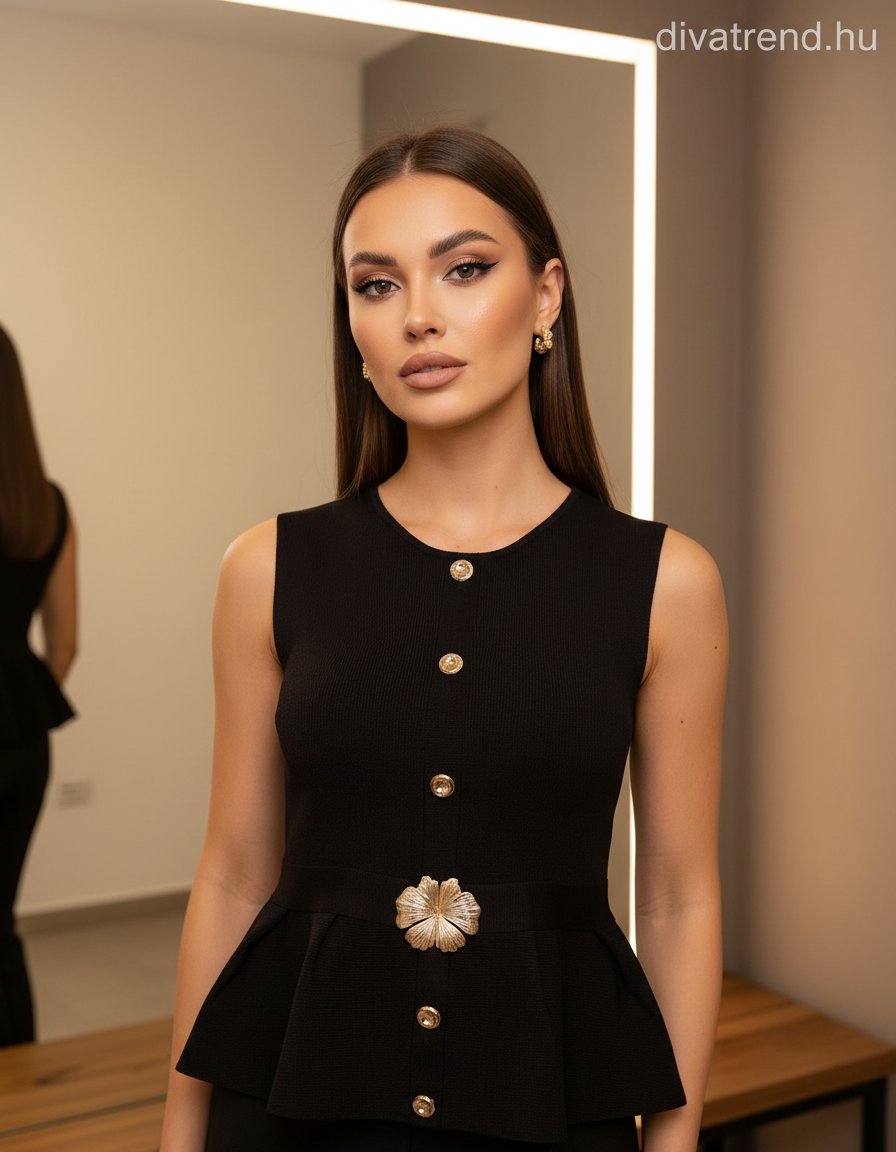 fekete női kötött peplum mellény