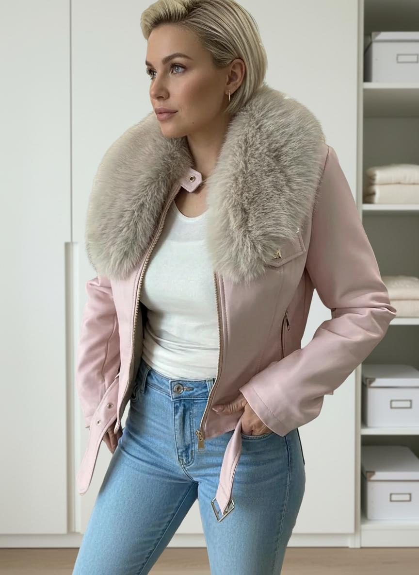 pinklight női bélelt  bőrkabát műszőrmével