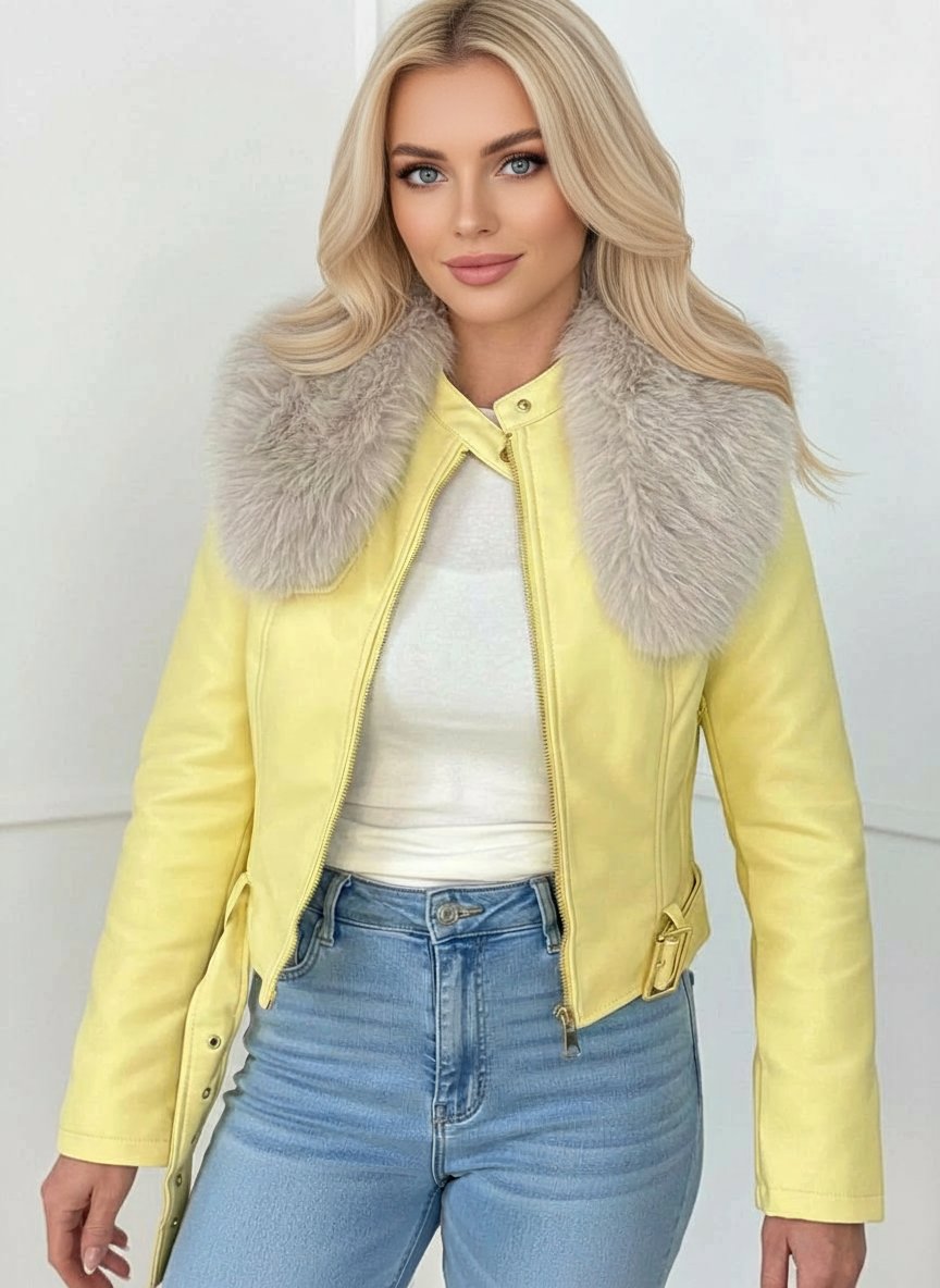 női bélelt  bőrkabát műszőrmével hátulról