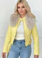 női bélelt  bőrkabát műszőrmével hátulról