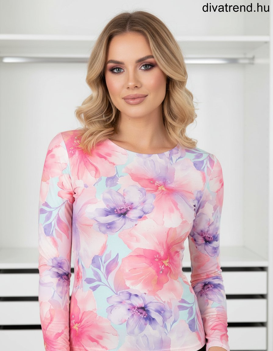 türkiz női felső virágmintás