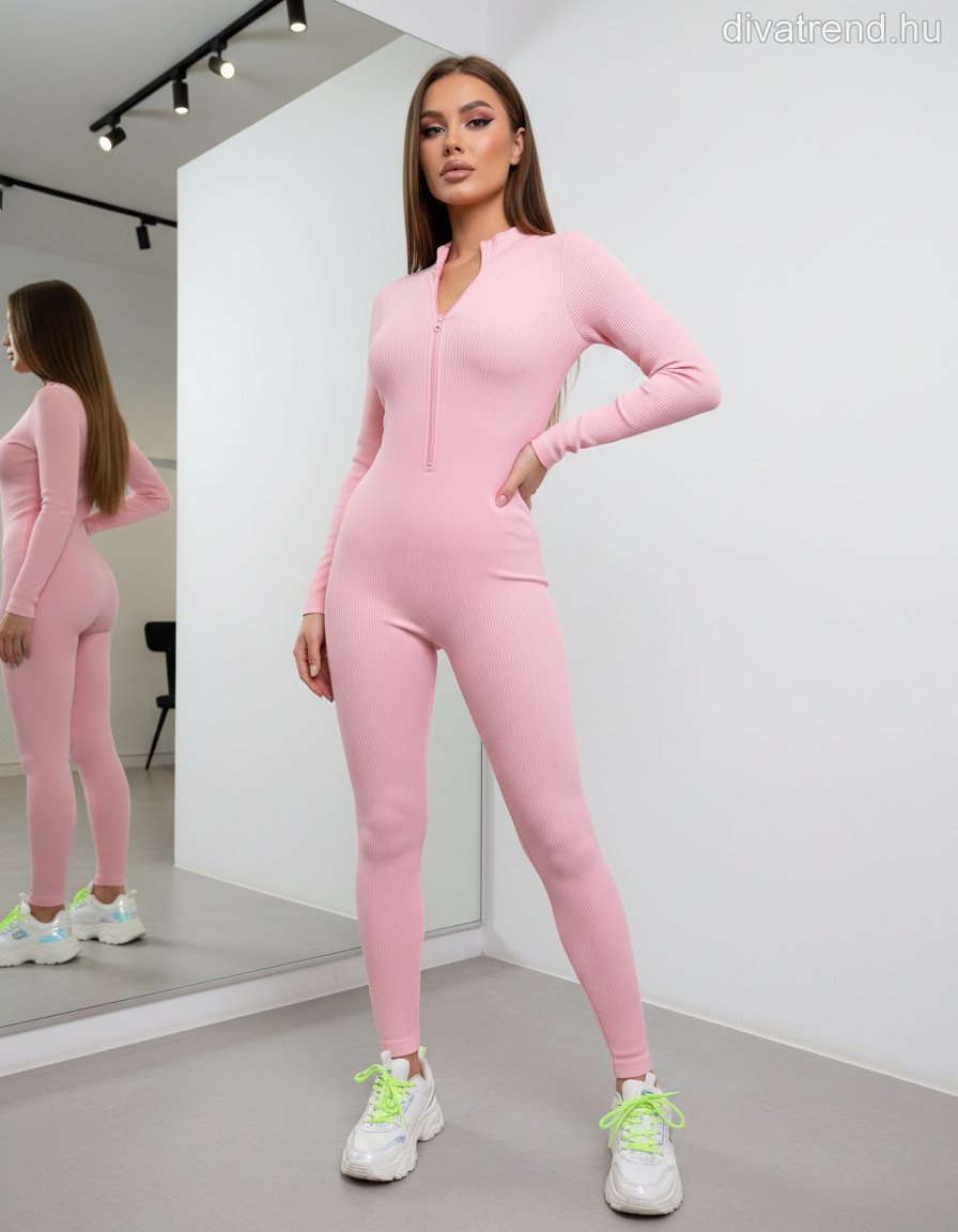 pinklight női sportos overál, hosszú, testhezálló, bordázott