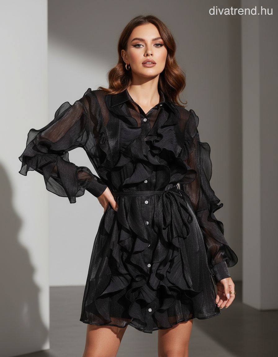 fekete fodros sifon miniruha