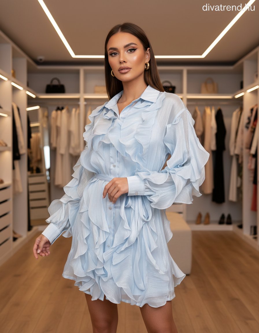 kék világos fodros sifon miniruha