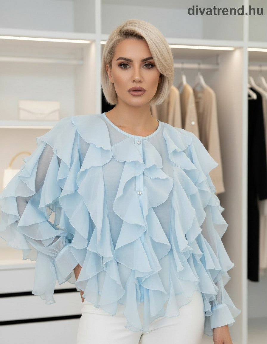 kék világos fodros sifon blúz