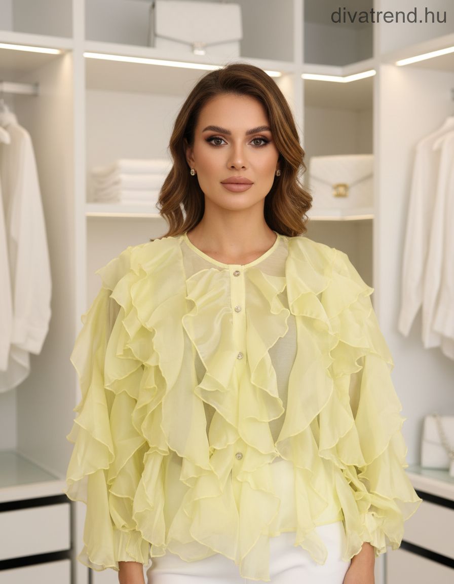 sárga fodros sifon blúz