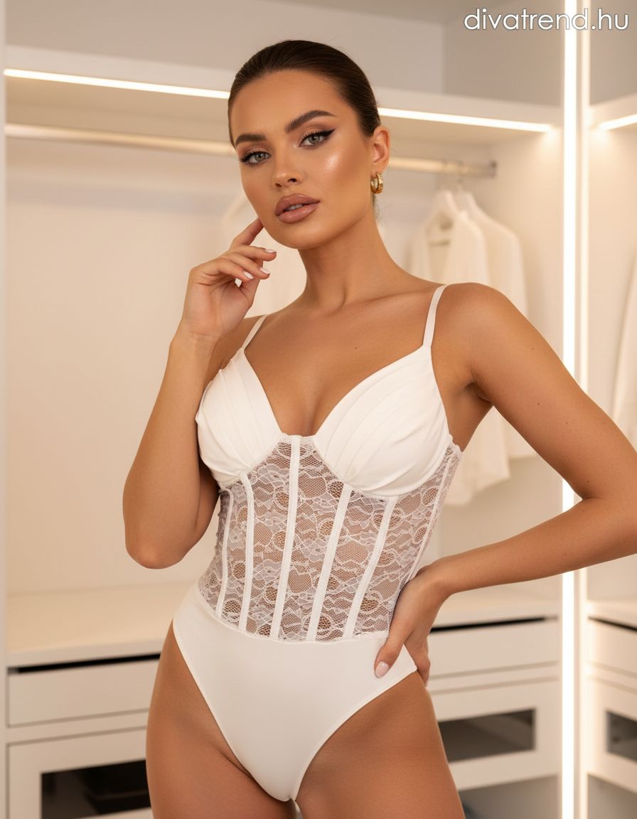 fehér csipkebetétes női body