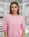pink női kardigán 3/4 ujjú, mintás