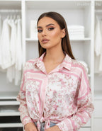 pink virág mintás szatén ing csíkos