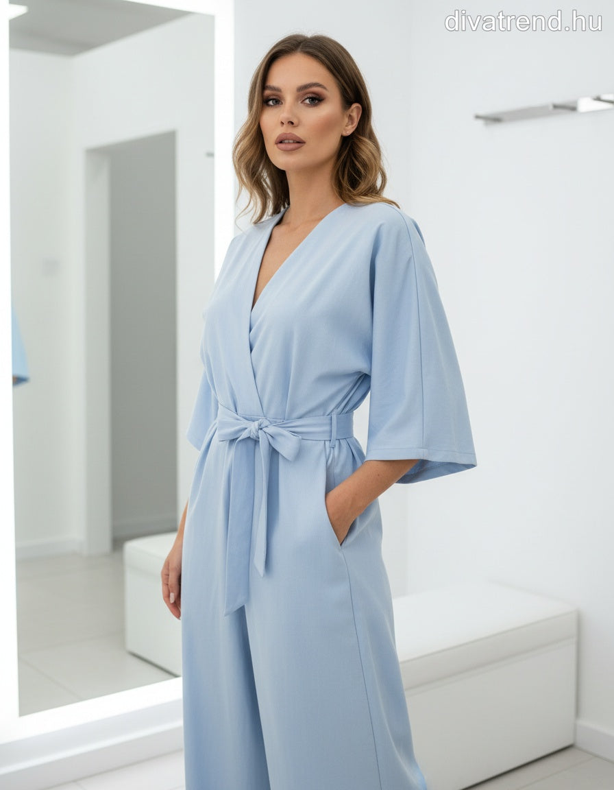 kék elegáns női bő pamut overál