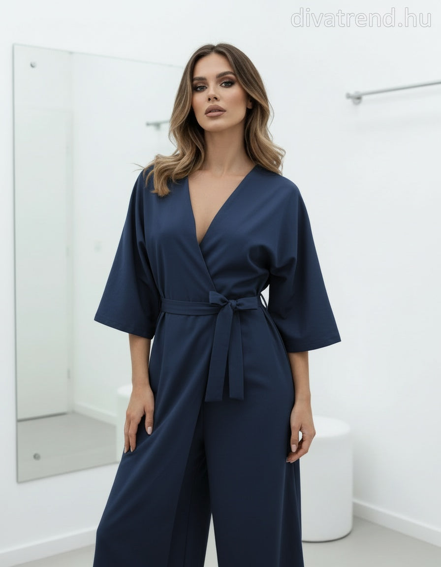 kék sötét elegáns női bő pamut overál