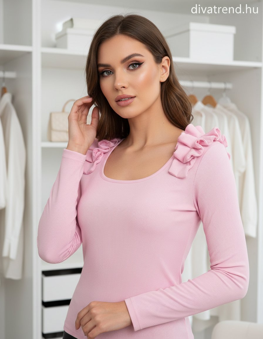 pinklight női bordás felső fodros vállú