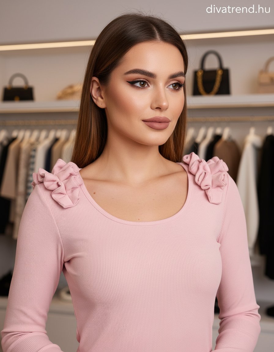 mályva világos női bordás felső fodros vállú