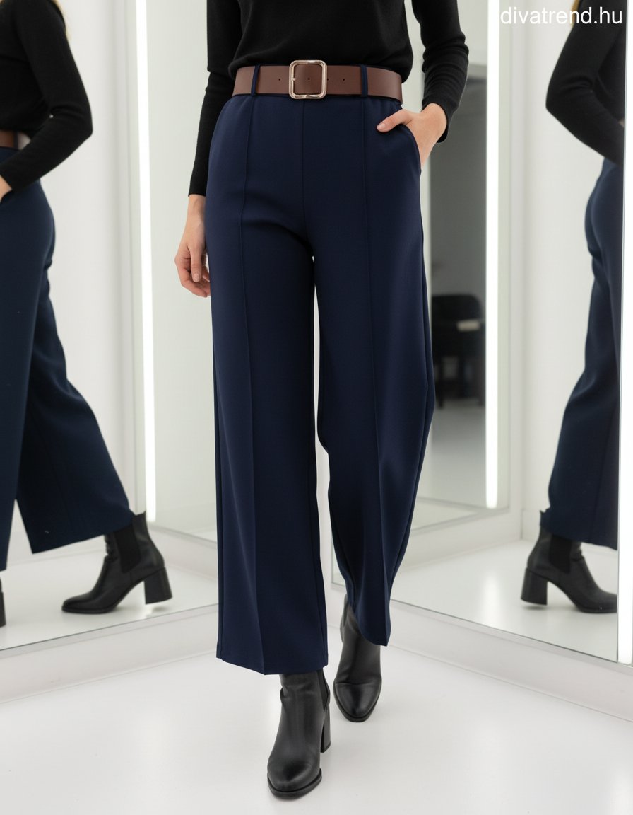 kék sötét bő szárú viszkóz szövetnadrág