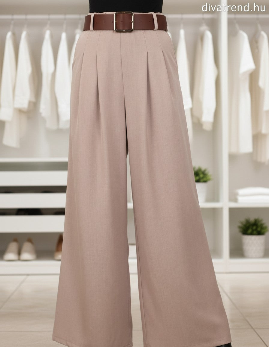 bézs bő szárú szövetnadrág övvel