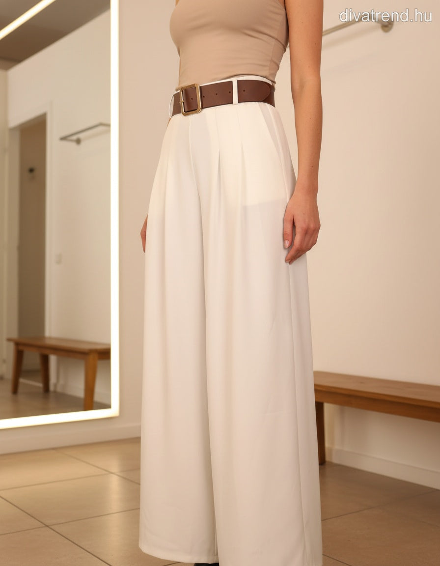 fehér bő szárú szövetnadrág övvel